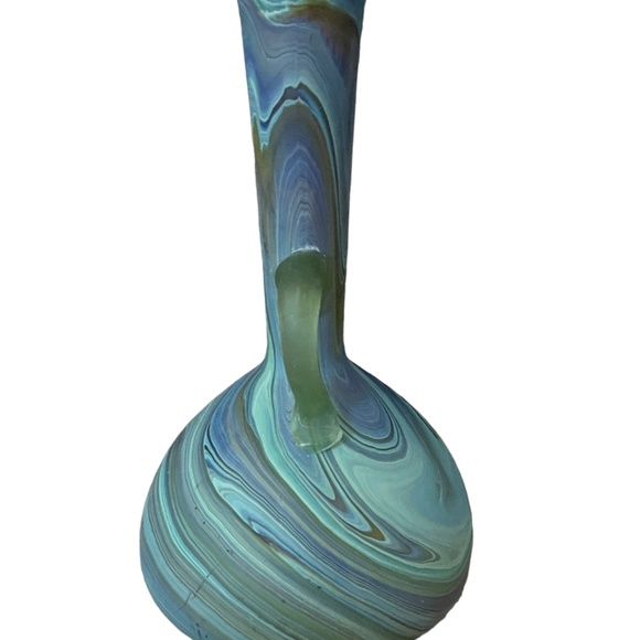 Blue Marbled Hand Blown Glass Bud Vase 6" - Picture 2 of 6
